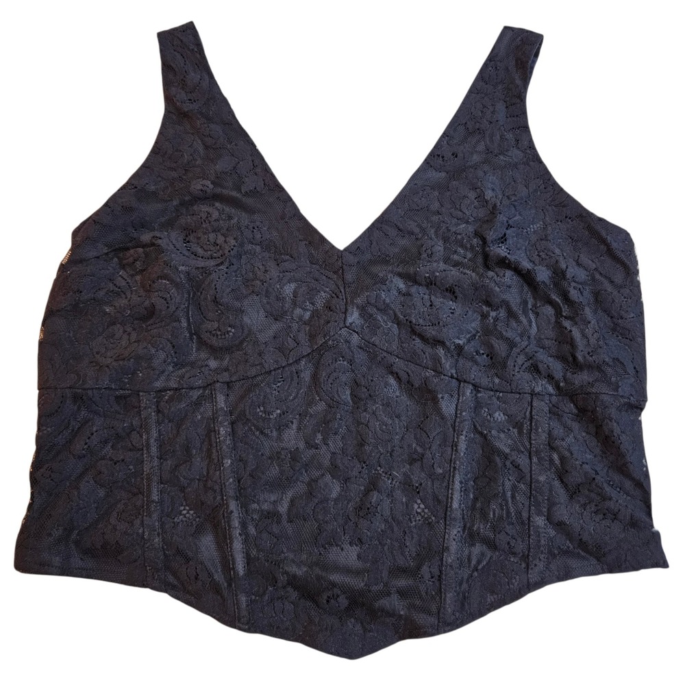 NWT Torrid Lace Corset Crop Top Black Smocked Back 1/1X 14-16 Romantic Goth‎